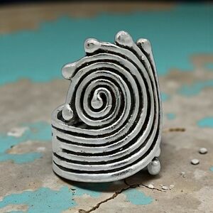 Turkish Handmade Adjustable Spiral Ring Zamak Artisan Trendy Statement Piece